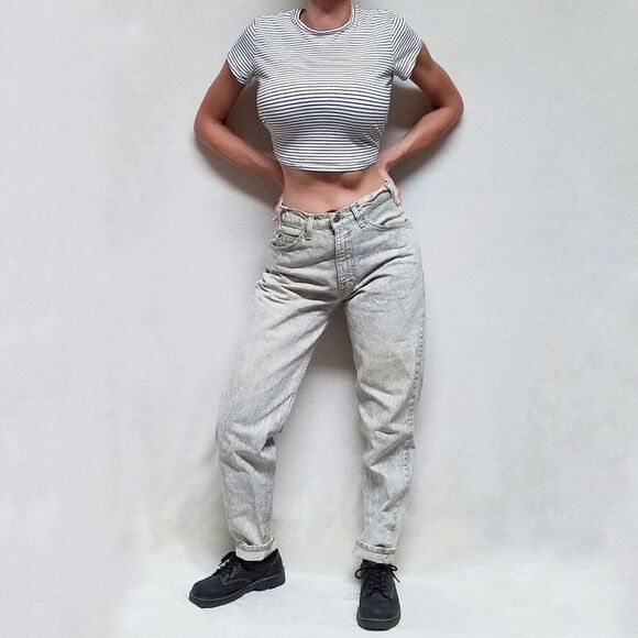 RARE Vintage 80s Levi's 550 Gray Acid Wash Grunge High Waisted Mom Jeans - Picture 4 of 16